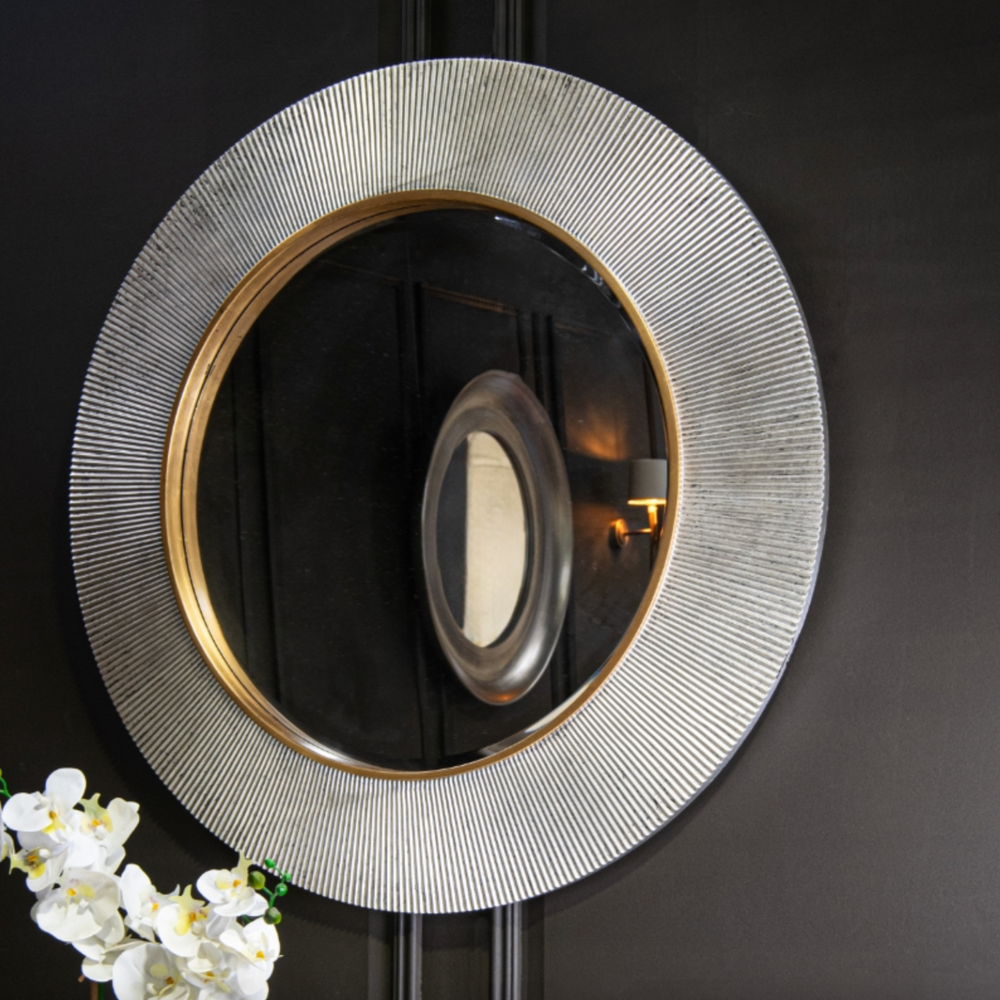 Advin  Silver and gold designer  Round Mirror by RV ASTLEY 90cm