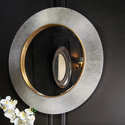 Advin  Silver and gold designer  Round Mirror by RV ASTLEY 90cm