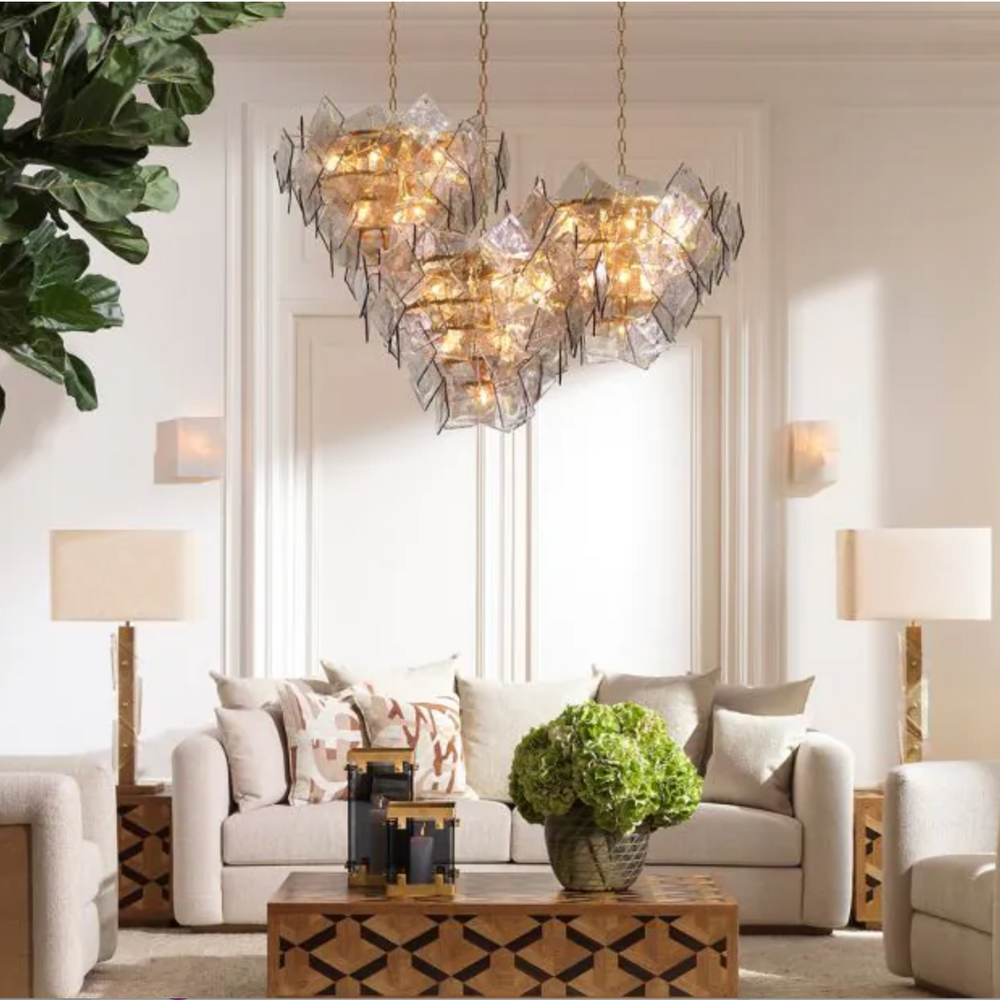 Chandelier Biltmore Antique brass finish | light smoke glass by Eichholtz.
