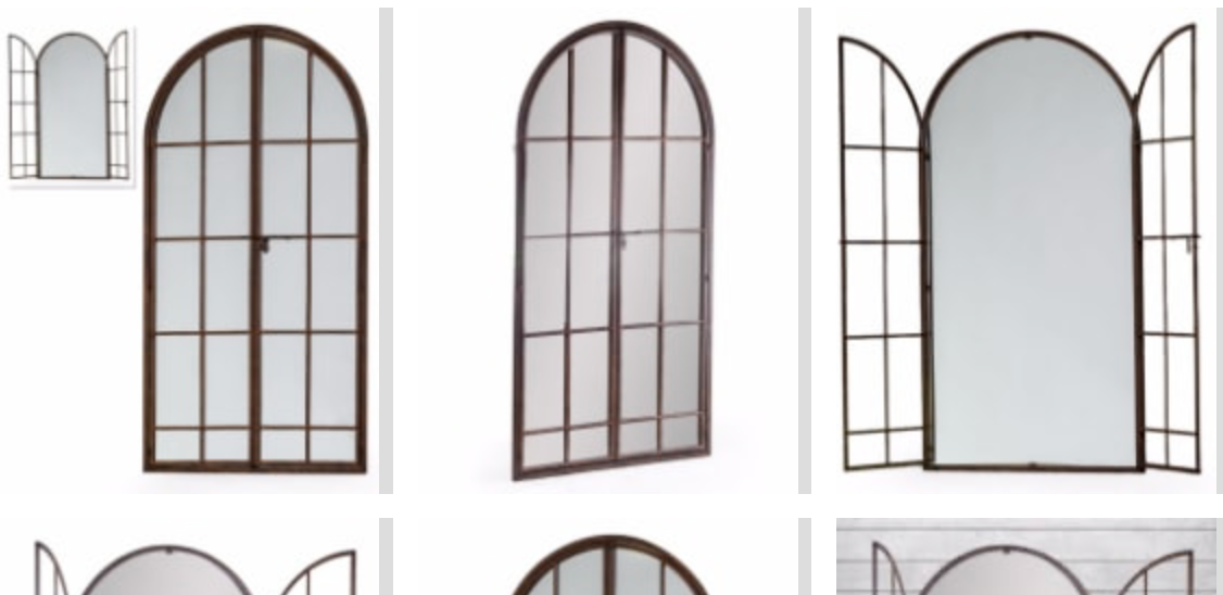 Antiqued Iron Tall XL 170 cm Arch Window with open doors  Metal Mirror