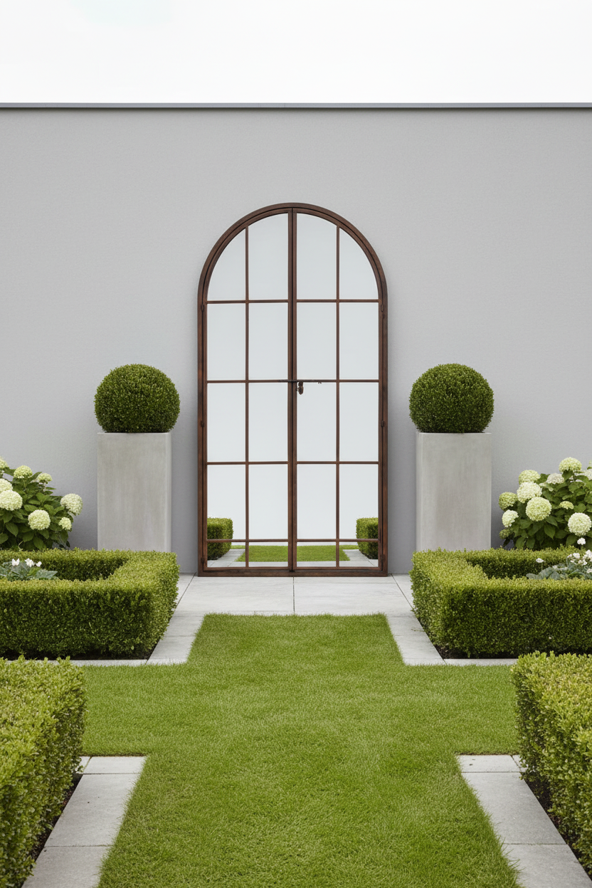 Tall XL Arch Window Garden Mirror 170cm | Antiqued Distressed Metal