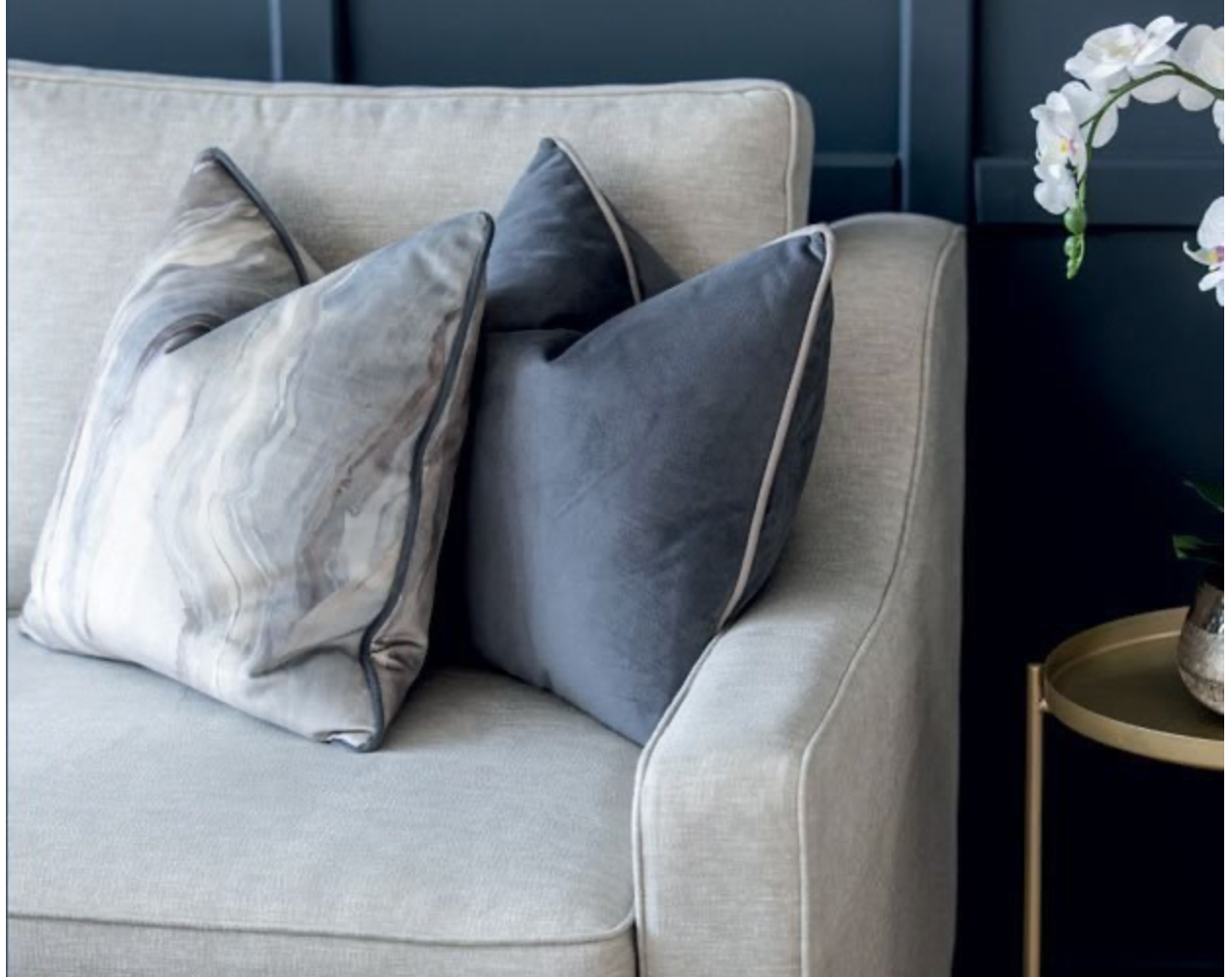 Granada custom made sofa on plinth in fabric to select in our studio by Meridian