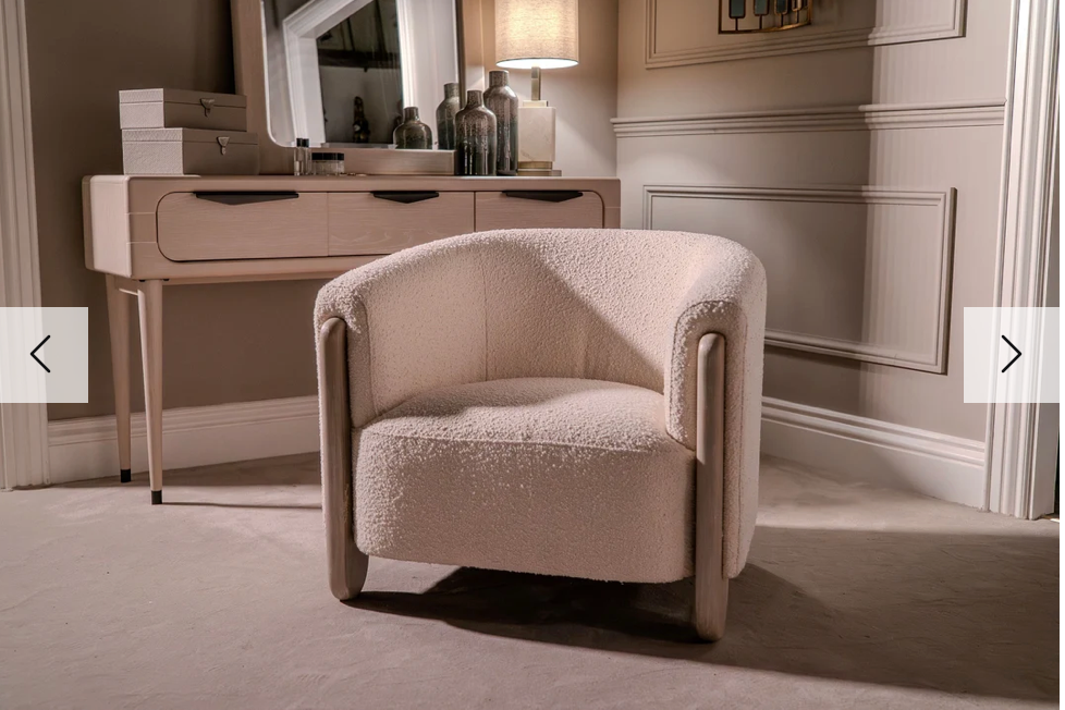 Lavine occasional chair in soft oatmeal boucle by Mindy Brown