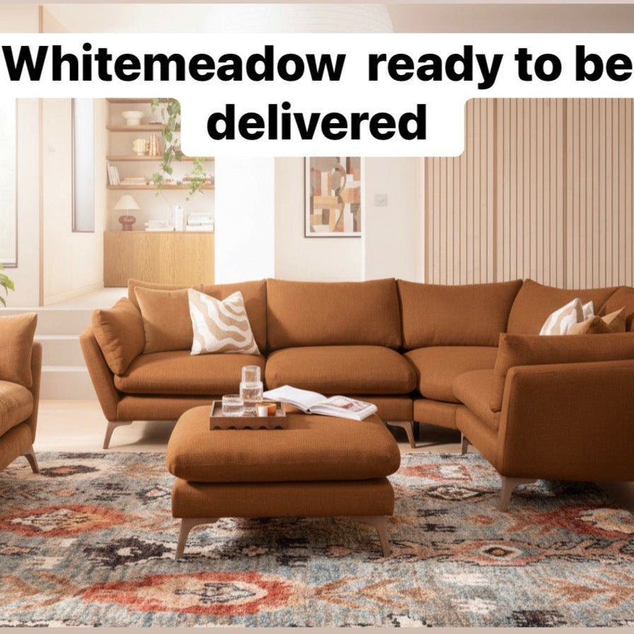 Sofa Elton by Whitemeadow featuring diagonal corner in Apricot One only ex showroom SAVE over 30%