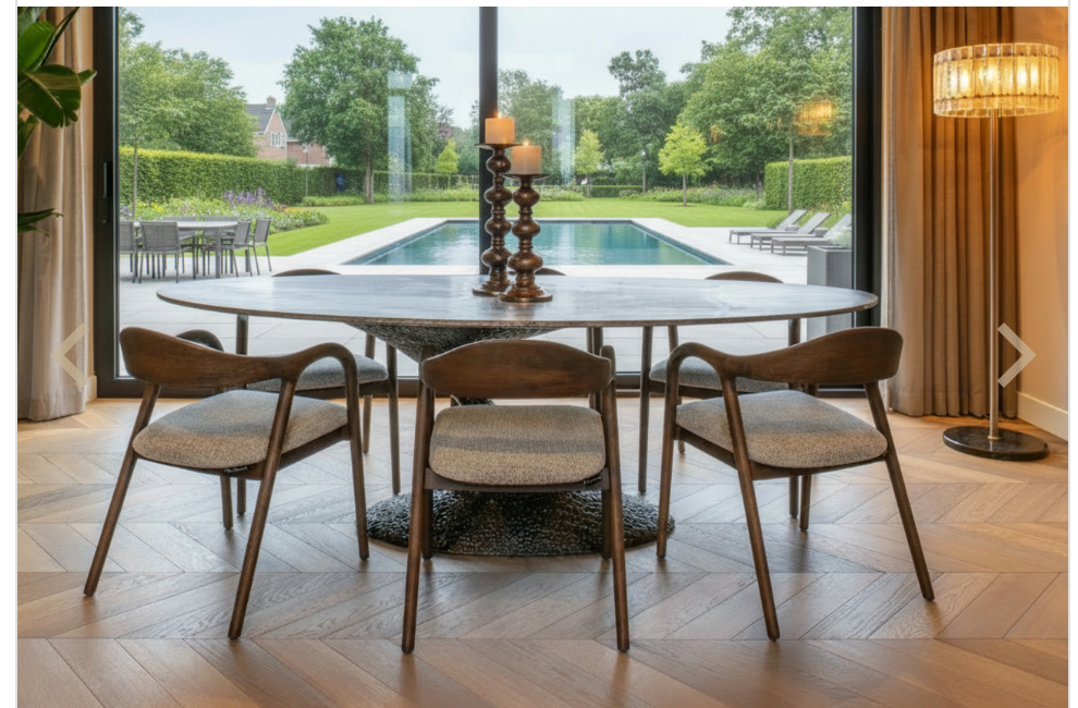 Travertine marble oval table with sloping pedestal base