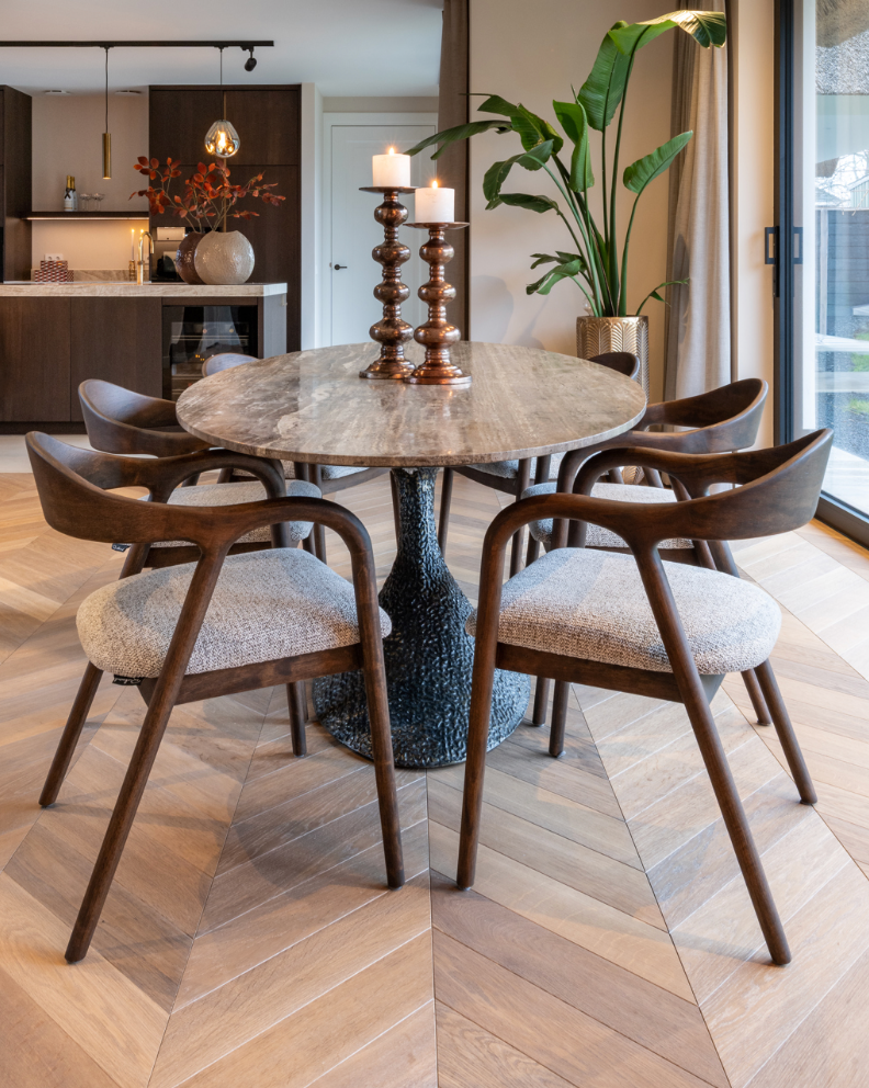 Travertine marble oval table with sloping pedestal base