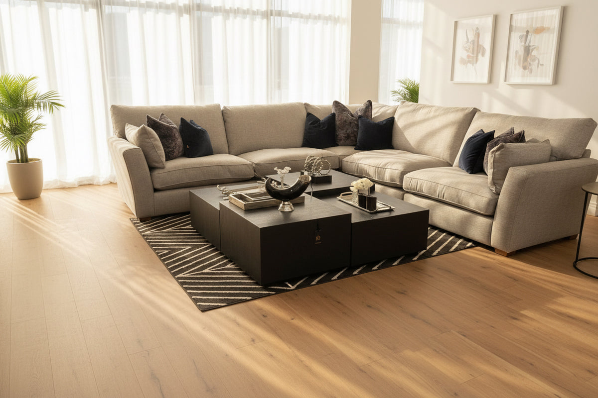 Westbridge Maxwell luxury extra large family corner sofa 316 x 316 cm in Marl fabric . Last 1