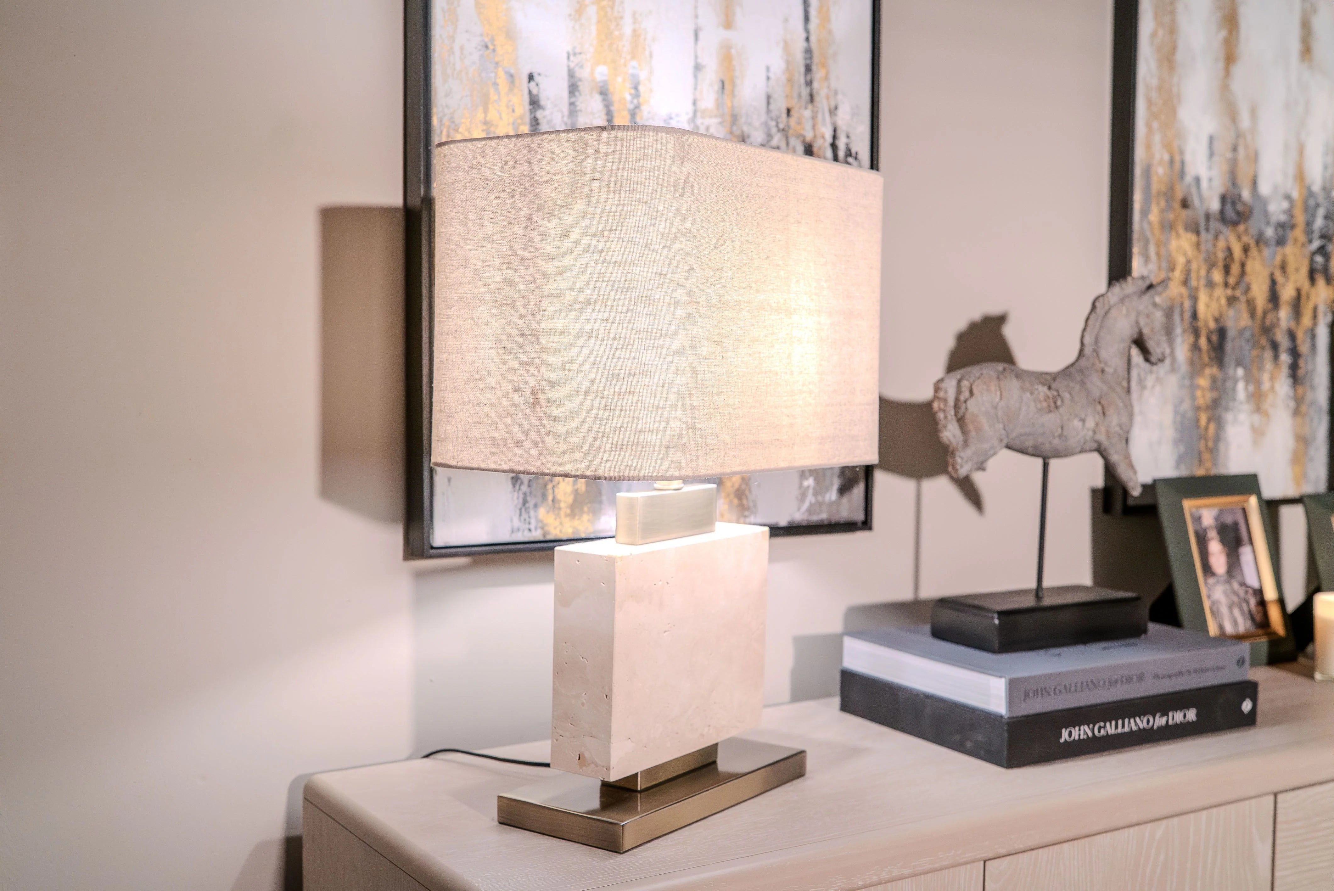 Adam Cream Marble Table Lamp With Shade - Reduced Price-Renaissance Design Studio