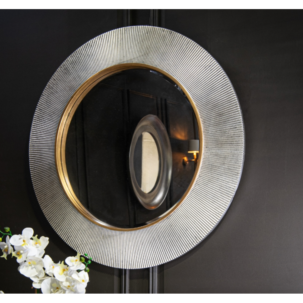 Advin Silver and gold designer Round Mirror by RV ASTLEY 90cm reduced-Renaissance Design Studio