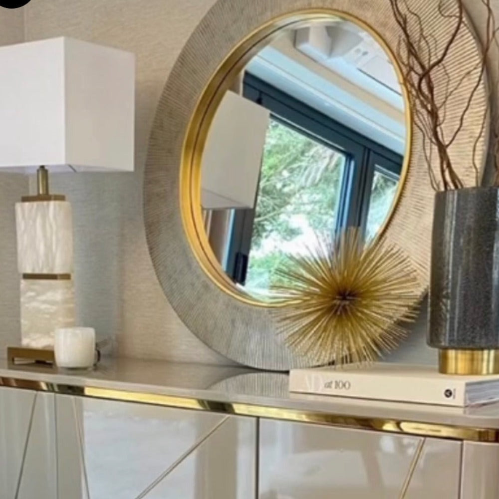 Advin Silver and gold designer Round Mirror by RV ASTLEY 90cm reduced-Renaissance Design Studio