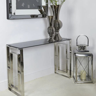 Alannah silver chrome console table with smoked glass REDUCED