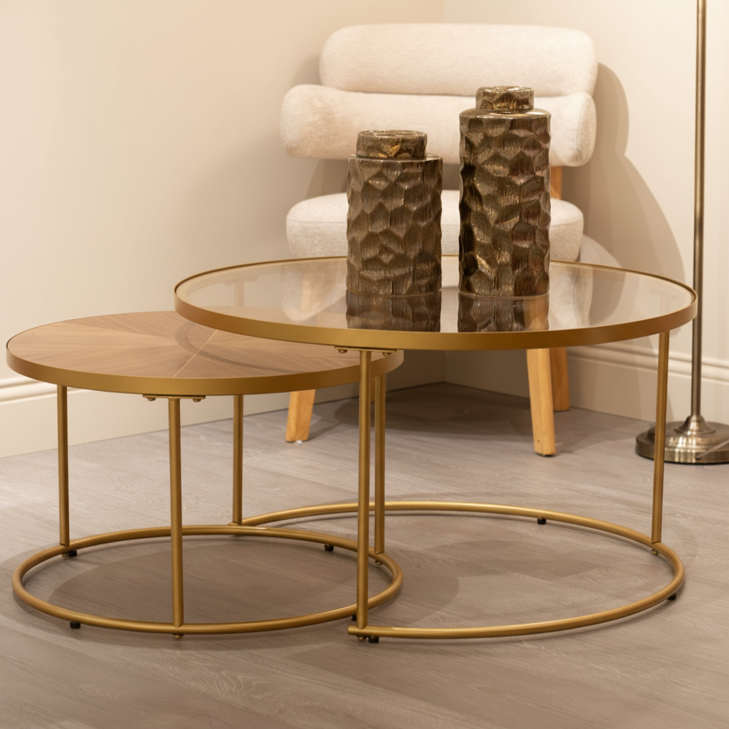 Alicia Set Of Gold Coffee Tables Last set !-Renaissance Design Studio