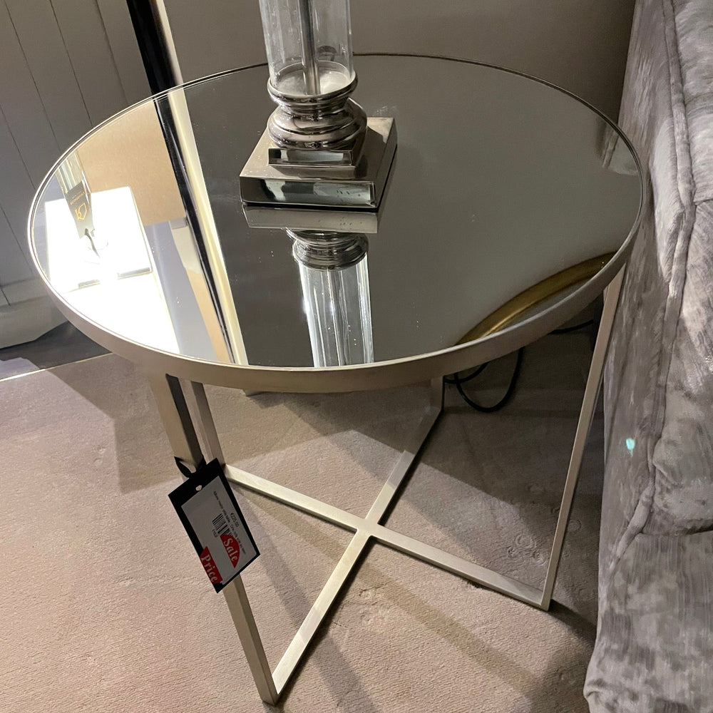 Torrance  silver large  round side table . One only sold as seen