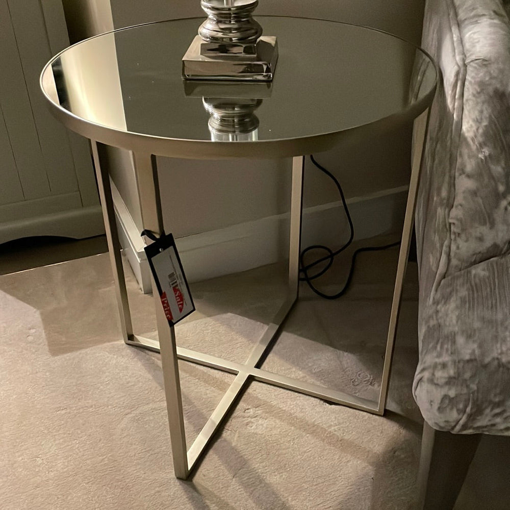 Torrance  silver large  round side table . One only sold as seen