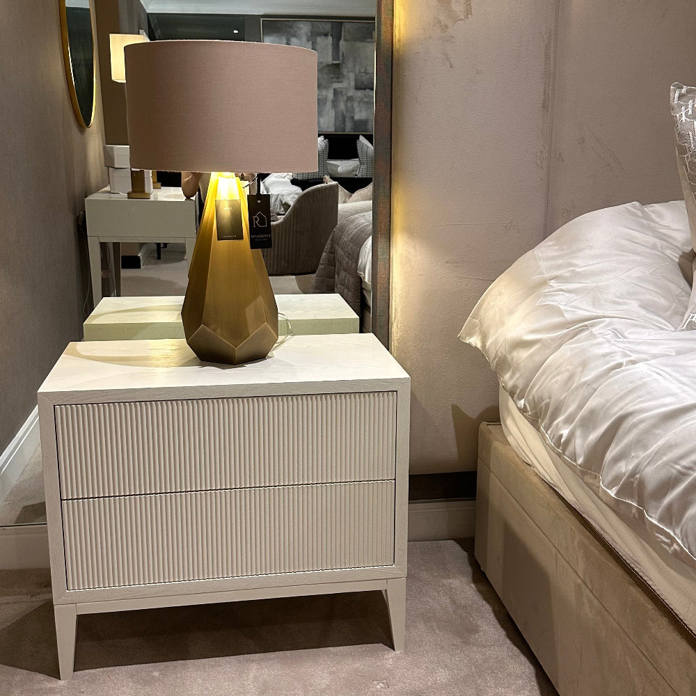 Amur Wide white designer Bedside Cabinet by RV Astley reduced-Renaissance Design Studio
