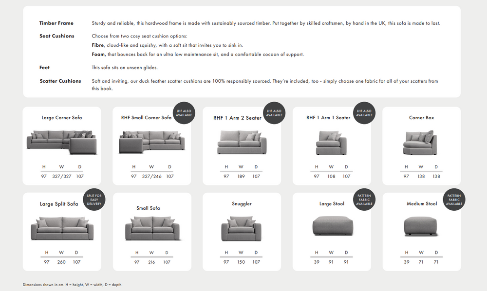 Andorra deep seated sofa custom made by whitemeadow FREE scatters