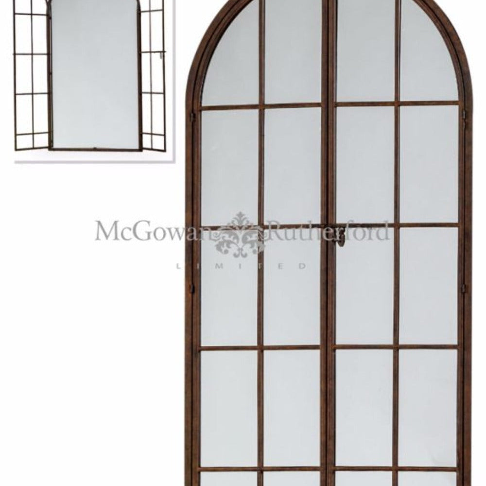 ANTIQUED IRON LARGE ARCH WINDOW DISTRESSED FINISH METAL MIRROR save €100