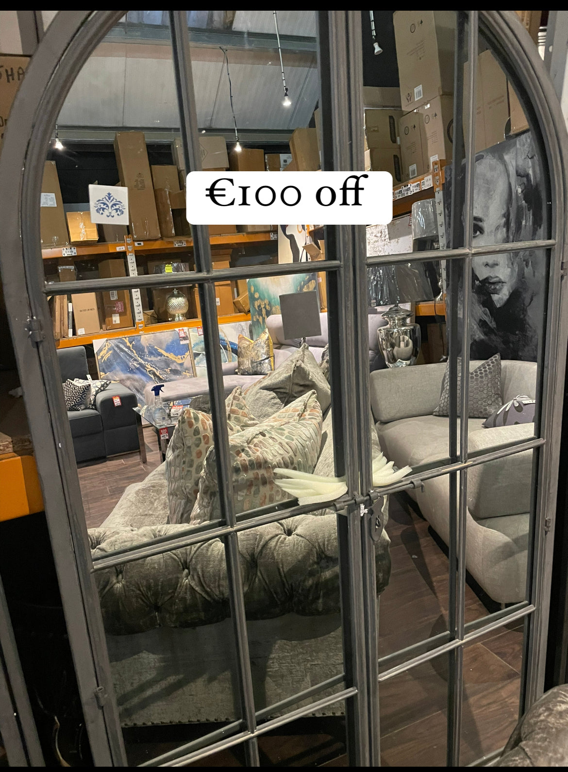 ANTIQUED IRON TALL XL ARCH WINDOW DISTRESSED FINISH METAL MIRROR save €100-window mirror-Renaissance Design Studio