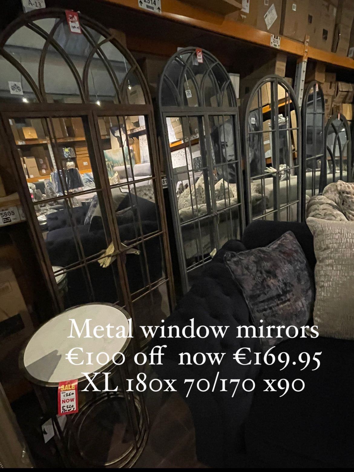 ANTIQUED IRON TALL XL ARCH WINDOW DISTRESSED FINISH METAL MIRROR save €100-window mirror-Renaissance Design Studio
