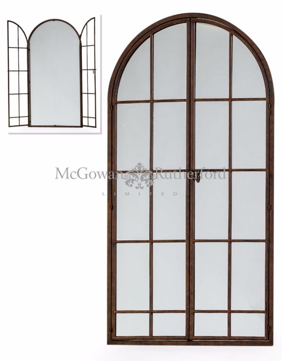 Antiqued Iron Tall XL Arch Window Distressed Finish Metal Mirror - On Sale Save €100-Renaissance Design Studio