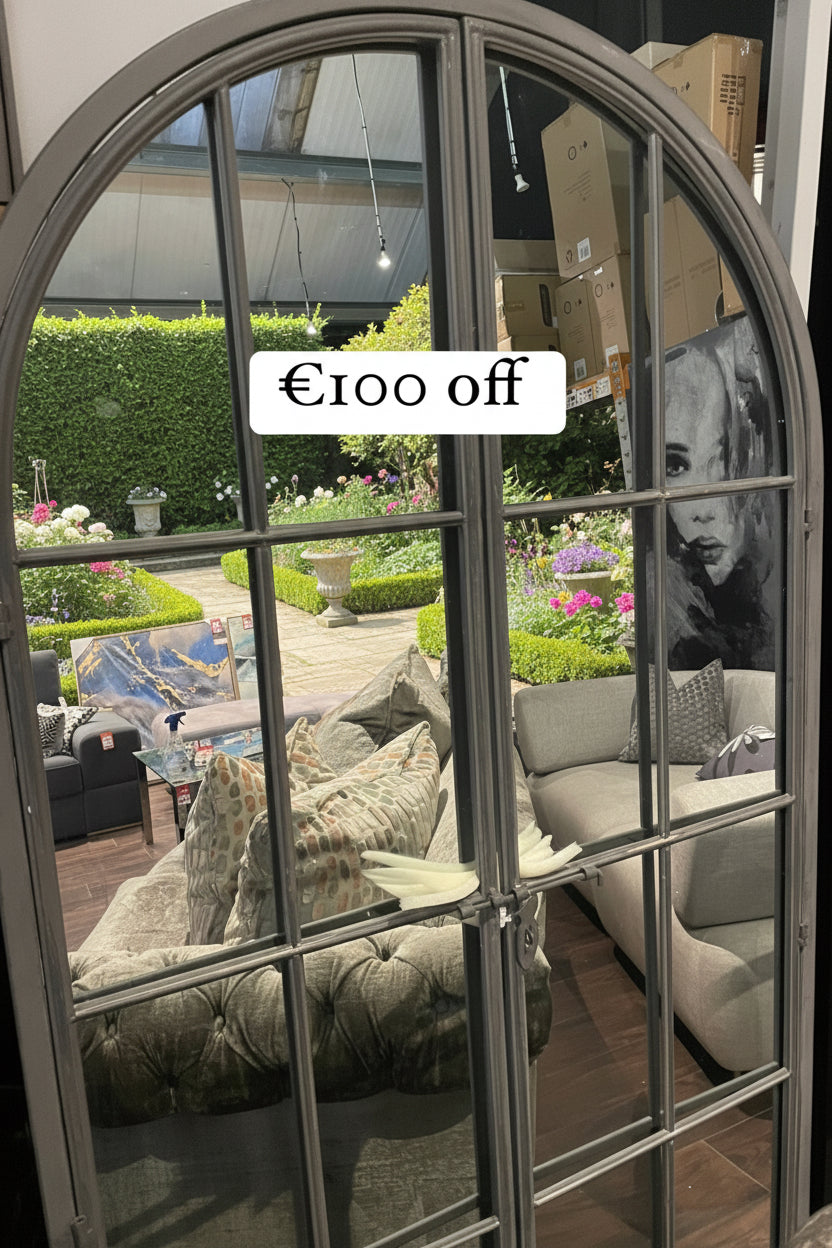 Antiqued Iron Tall XL Arch Window Distressed Finish Metal Mirror - On Sale Save €100-Renaissance Design Studio