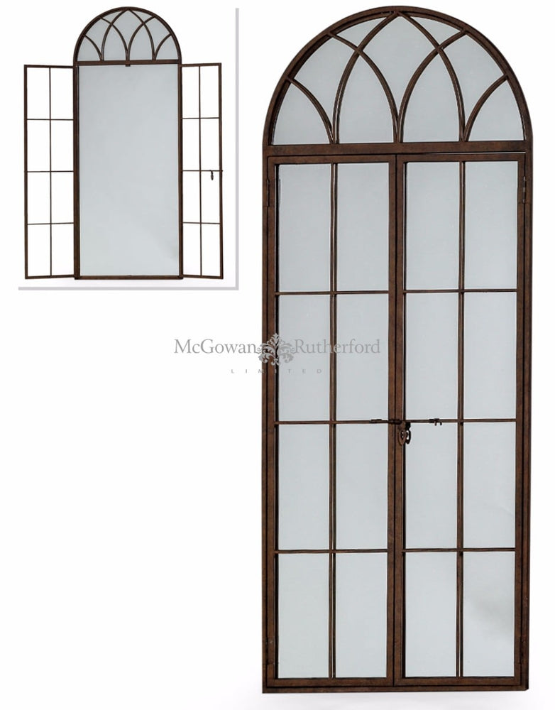 ANTIQUED  IRON  TALL  XL ARCH WINDOW DISTRESSED FINISH METAL MIRROR save €100