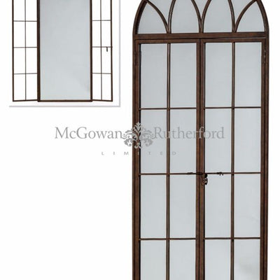 ANTIQUED  IRON  TALL  XL ARCH WINDOW DISTRESSED FINISH METAL MIRROR save €100