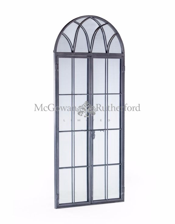ANTIQUED LEAD GREY IRON 180 cm TALL ARCH WINDOW DISTRESSED FINISH METAL MIRROR save €100-window mirror-Renaissance Design Studio