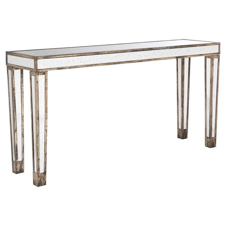 Antiqued mirrored large extra long console table special value-Renaissance Design Studio