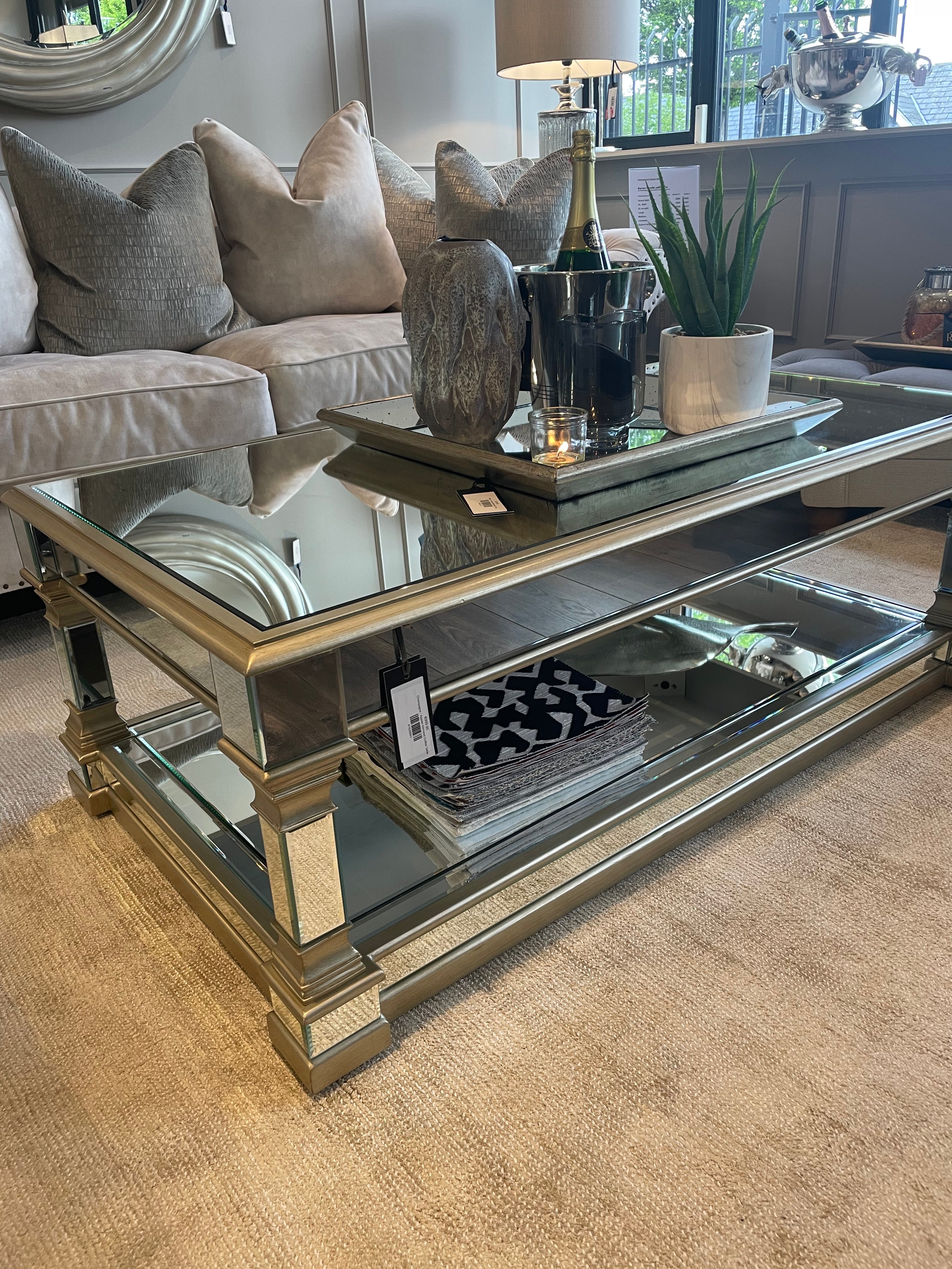 Apollo Mirrored large 130 cm Coffee Table in champagne sold as seen-coffee table-Renaissance Design Studio