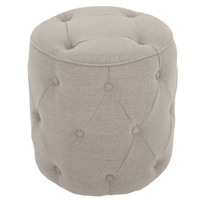Apollosa Round Grey Linen Buttoned Footstool