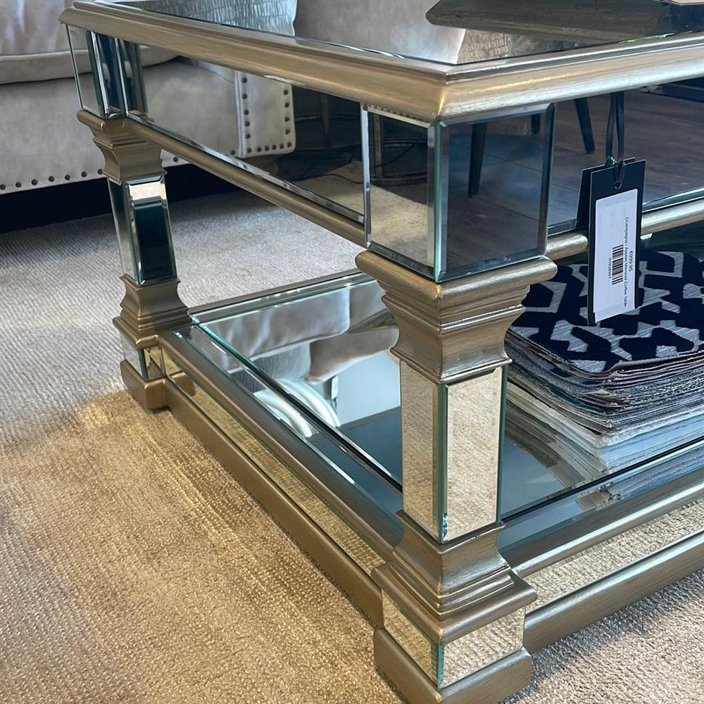 Appian Mirrored Coffee Table in champagne or silver  trim