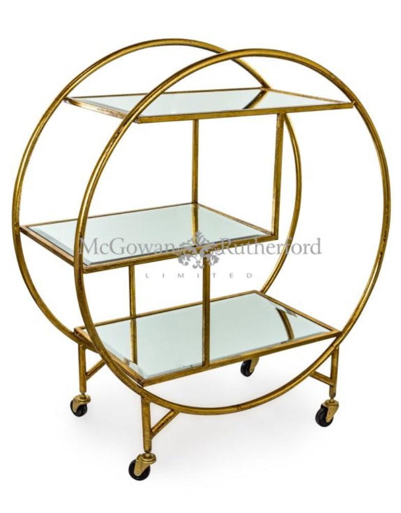 Appian Round gold leaf Drinks Trolley with shelf-Drinks Trolley-Renaissance Design Studio