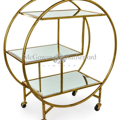 Appian Round gold leaf Drinks Trolley with  shelf