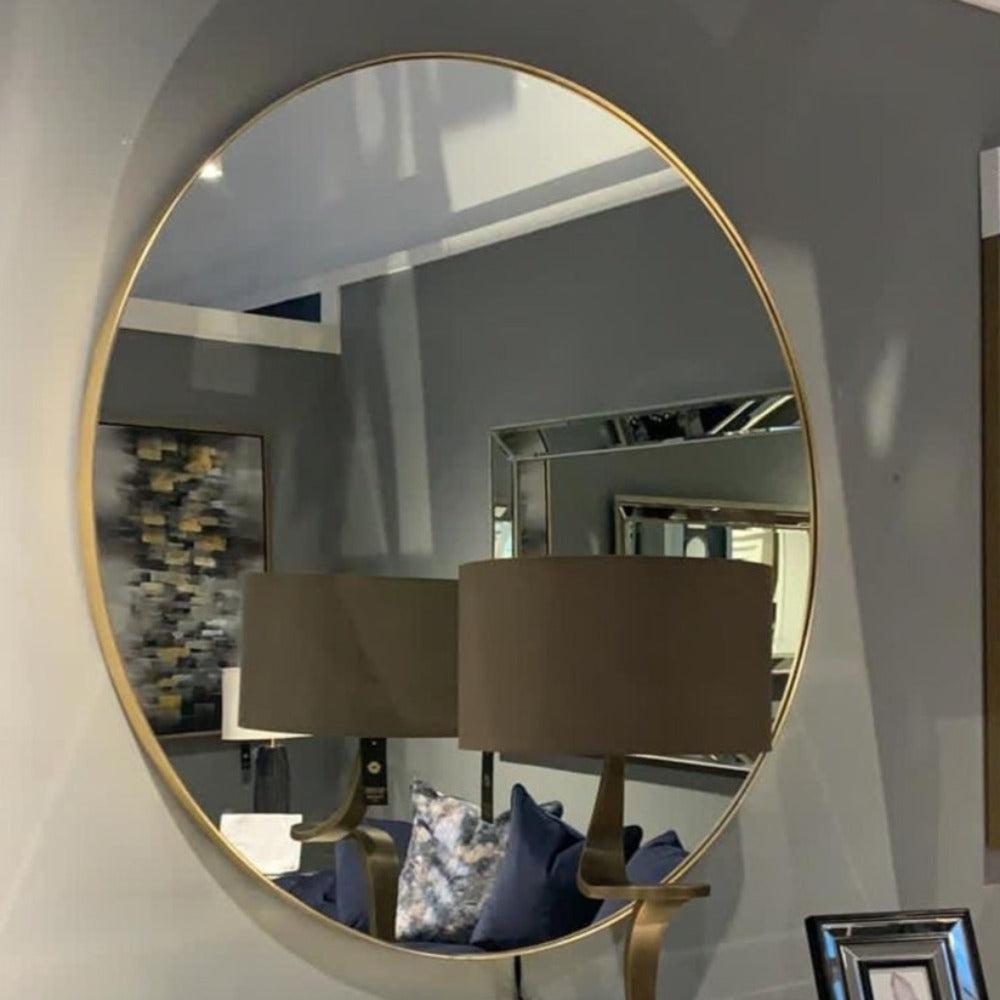 Arlene Gold Finish Giant Round Mirror with slim frame  distressed paint finish 120cm