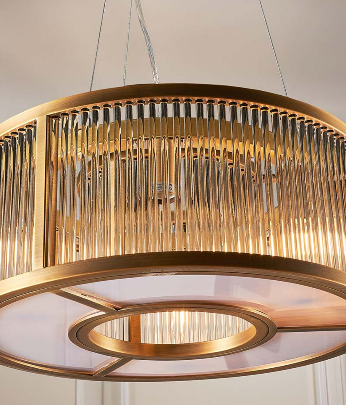 Aston brass Art Deco pendant chandelier with adjustable strings Antiqued Brass-Chandeliers-Renaissance Design Studio