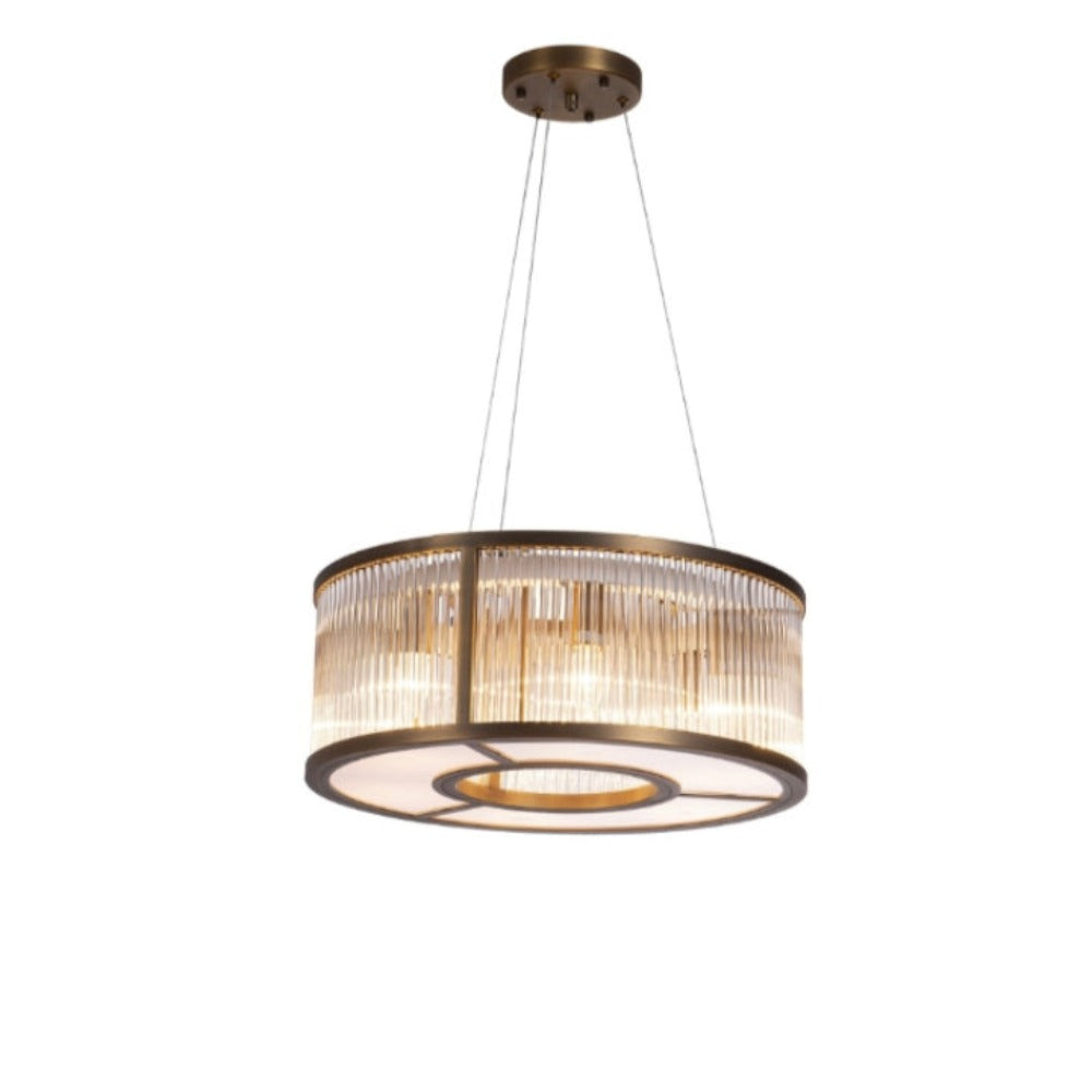 Aston brass Art Deco pendant chandelier with adjustable strings Antiqued Brass-Chandeliers-Renaissance Design Studio