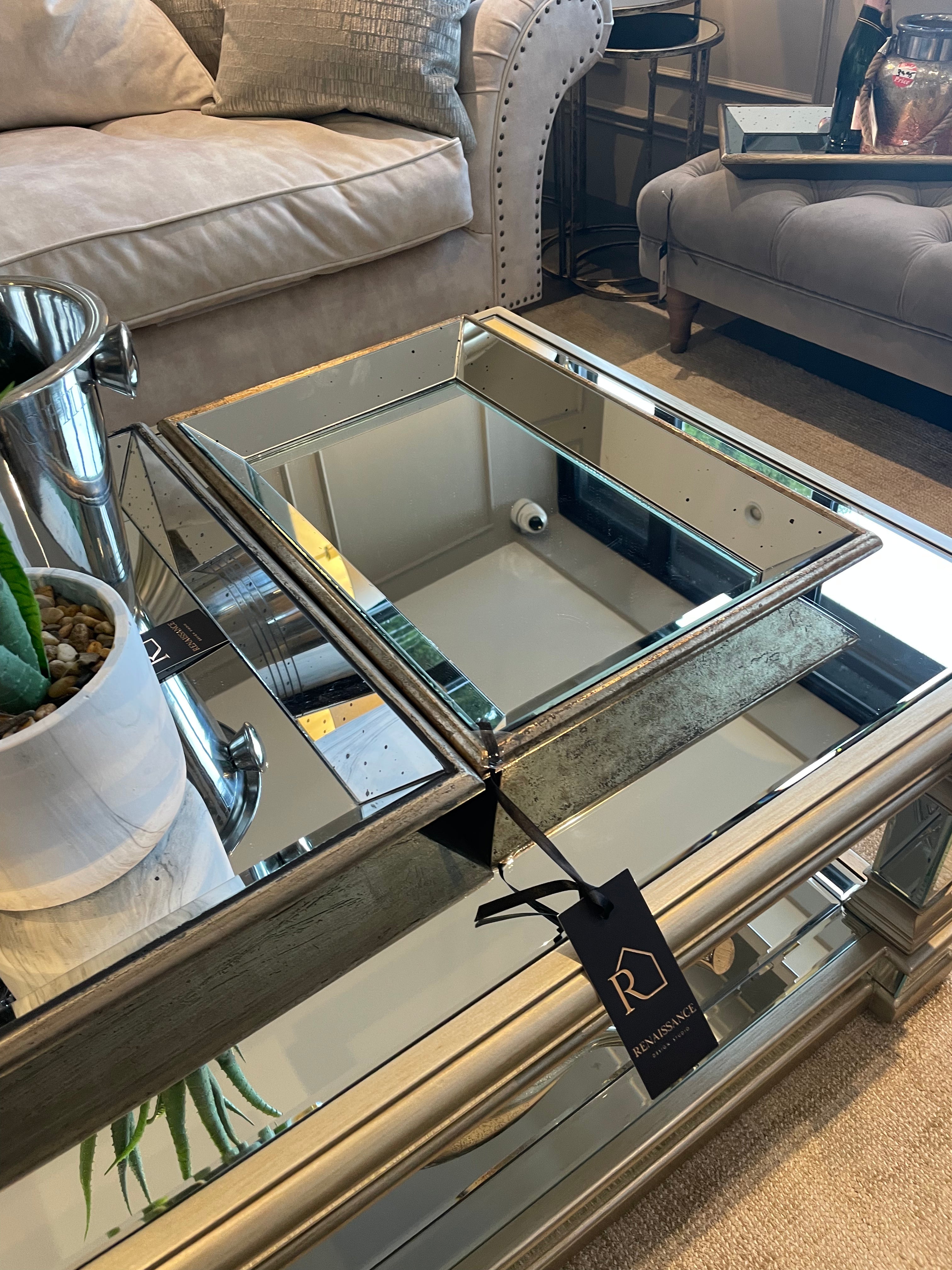 Astoria mirrored tray with antiqued glass-Mirrored tray-Renaissance Design Studio