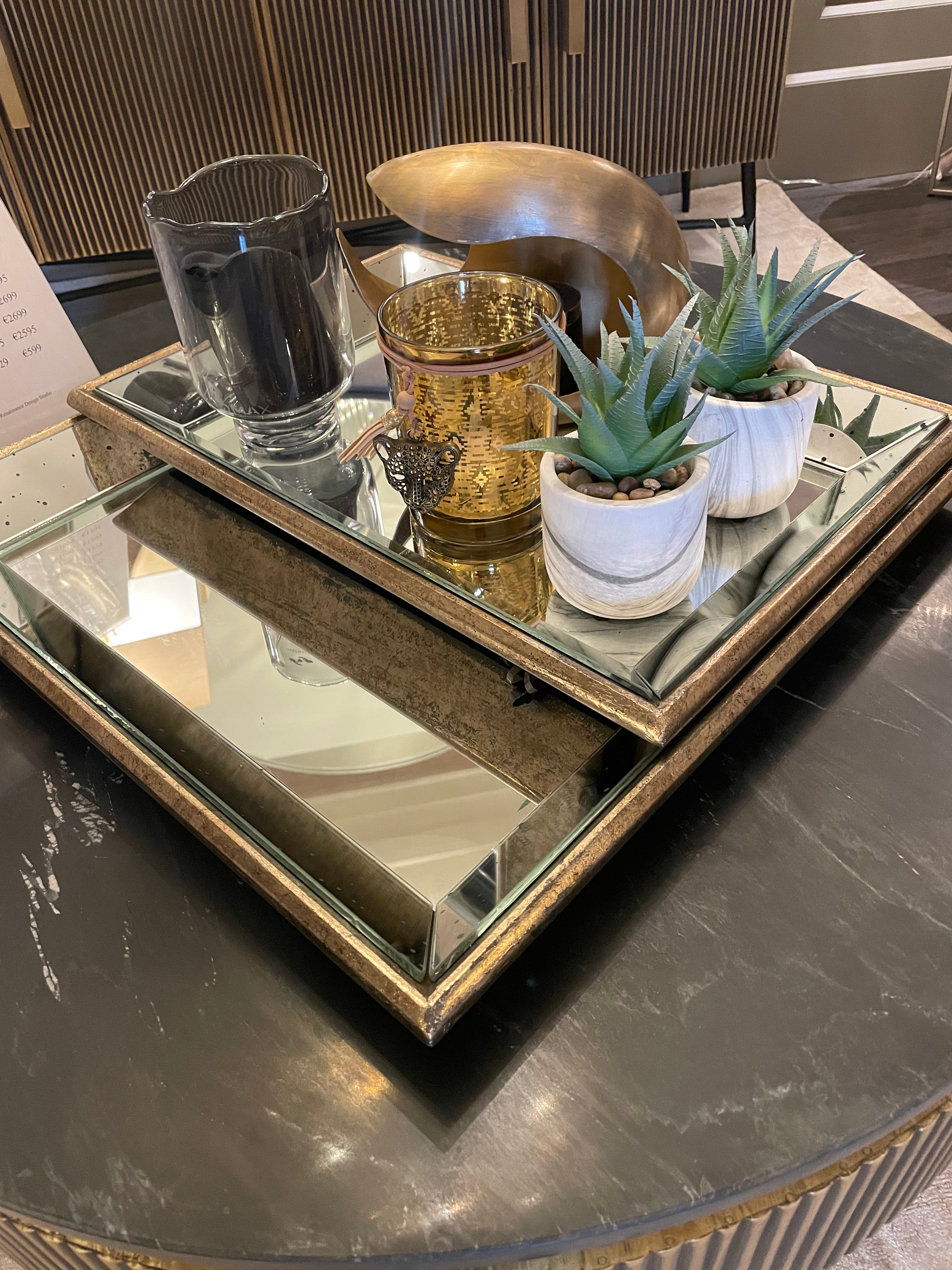 Astoria mirrored tray with antiqued glass-Mirrored tray-Renaissance Design Studio