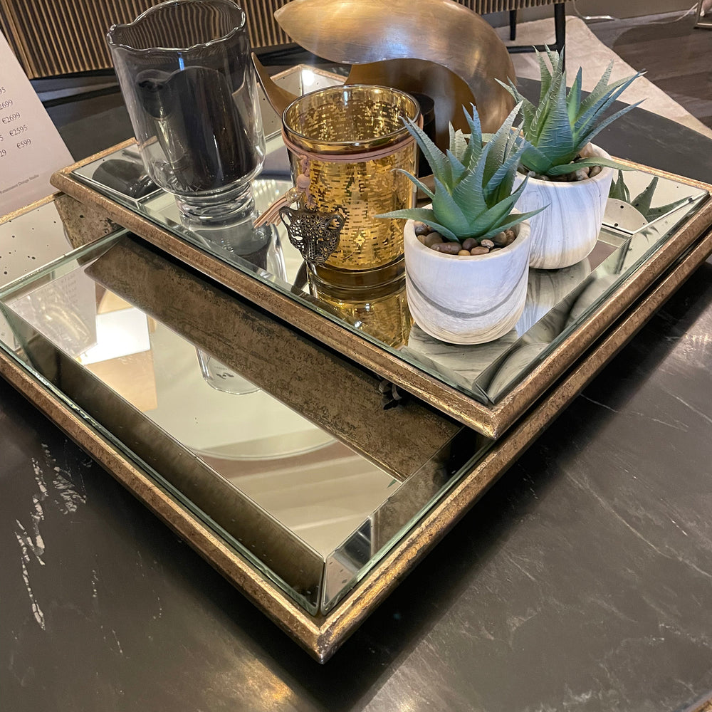 Astoria mirrored tray with antiqued glass