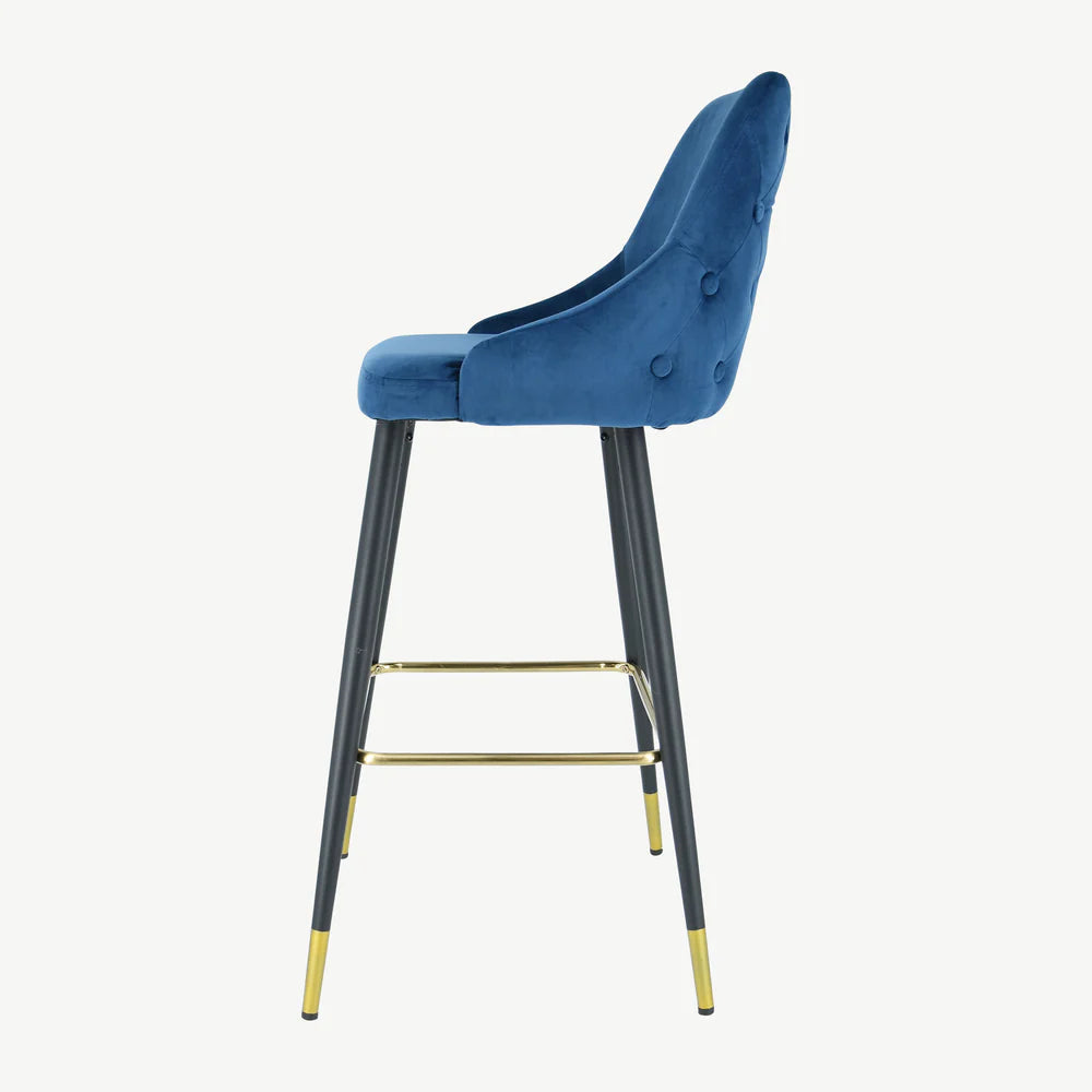 Avanza  bar stool with gold cap  in grey and navy .Now up to 50% off  in our outlet store !  T&C apply.