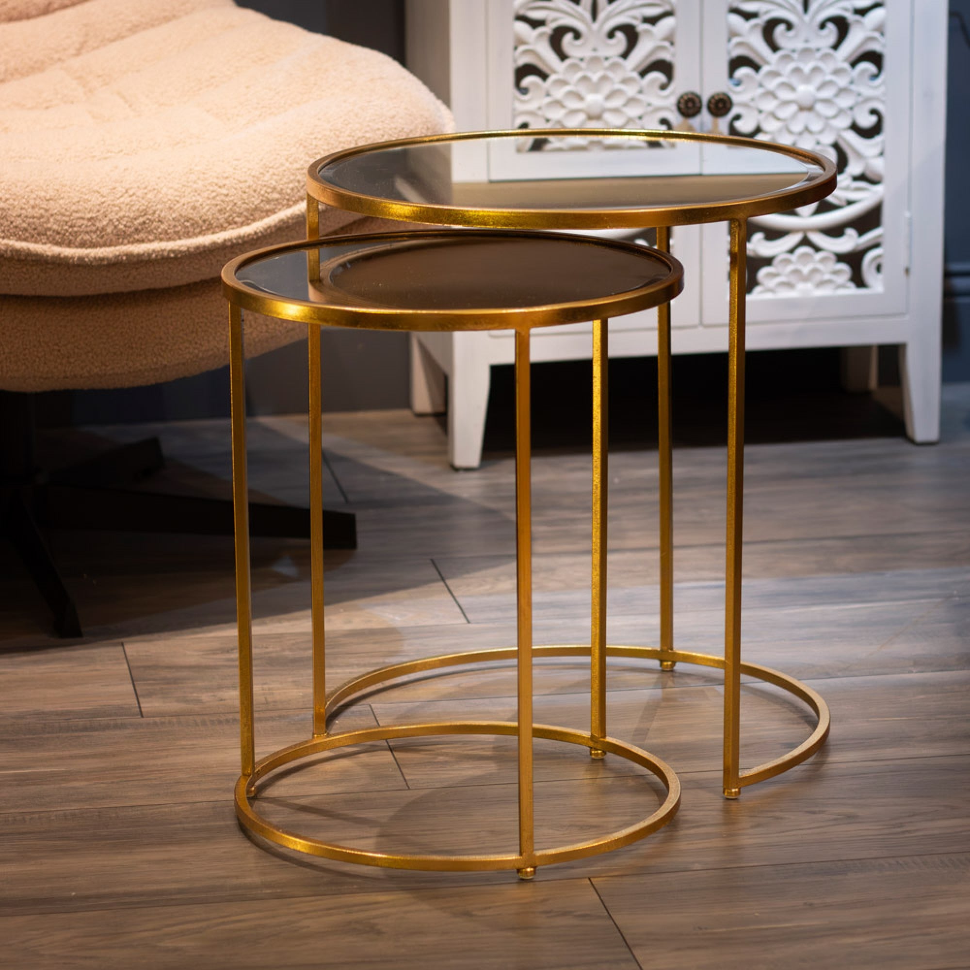 Avery Set of gold side tables limited stock. NETT.-Renaissance Design Studio