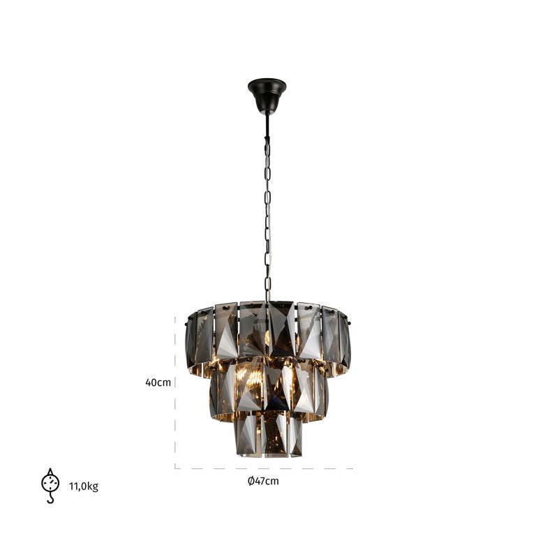 Avon large Hanging chandelier in black glass 47cm