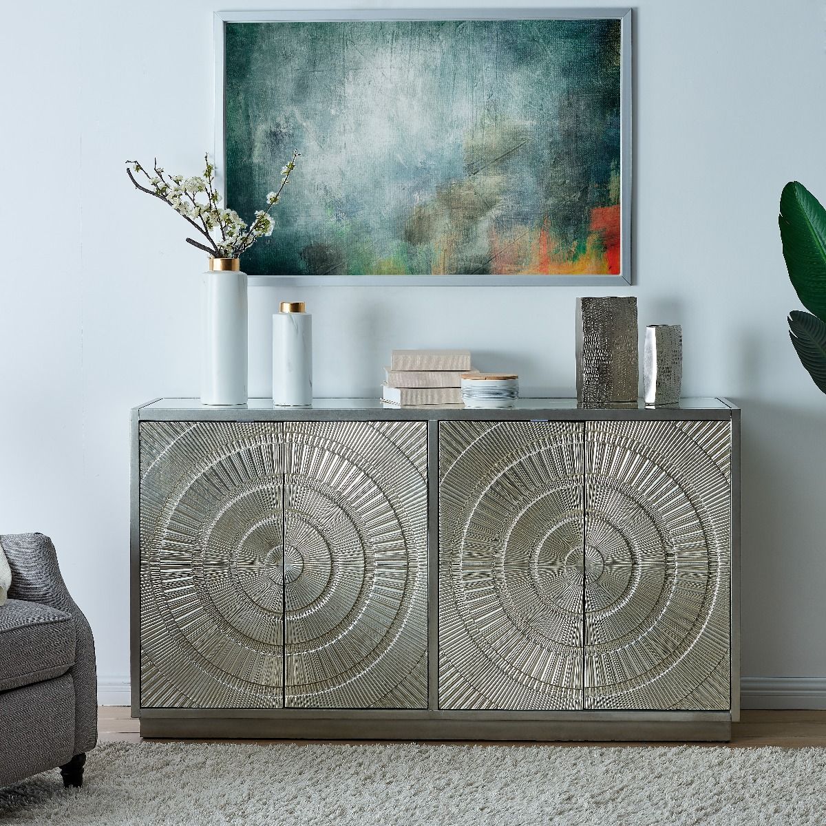 Aztec Frenzo 2 Door large Sideboard view in outlet store . Sold as seen-Renaissance Design Studio