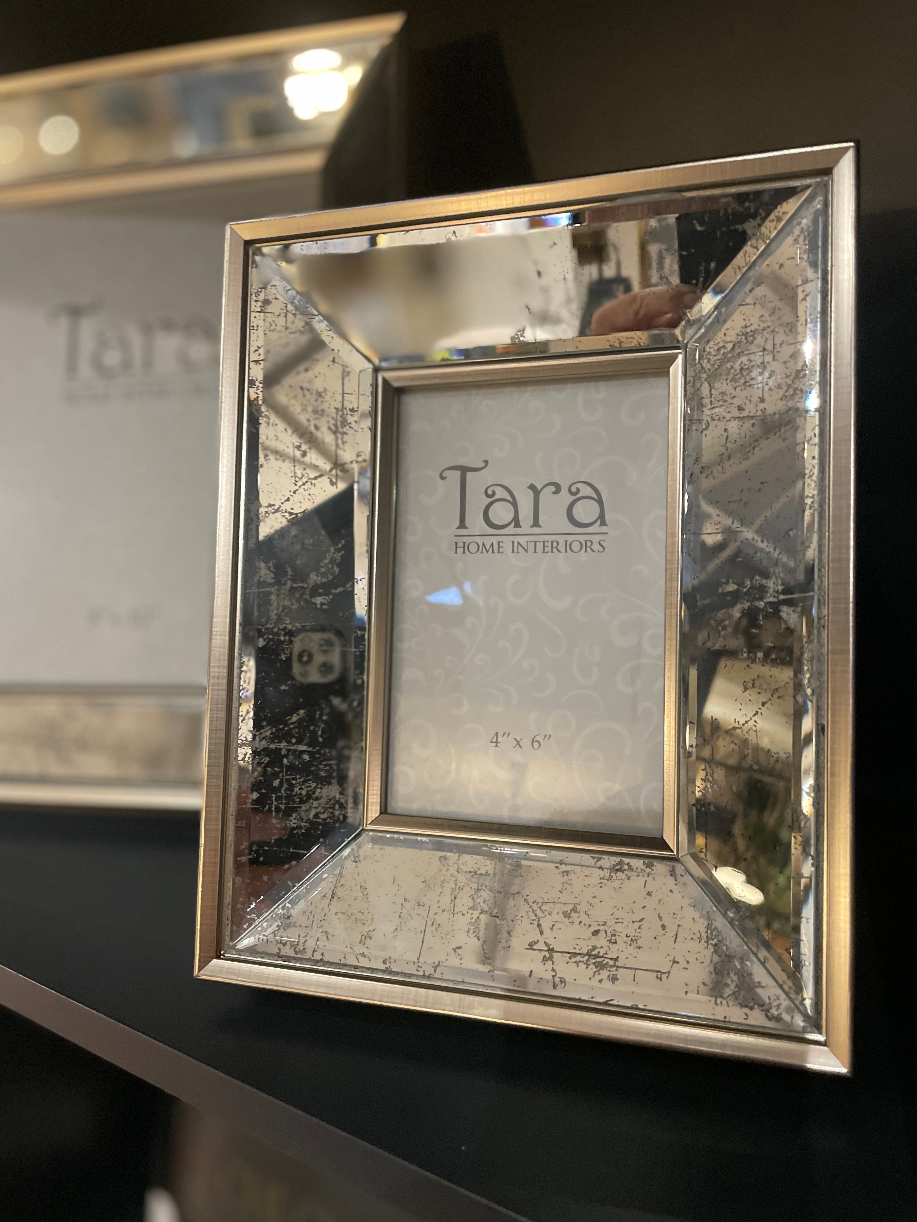 B409 Mirrored photo frame with brushed gold and distressed mirrored frame medium 4x6-Renaissance Design Studio