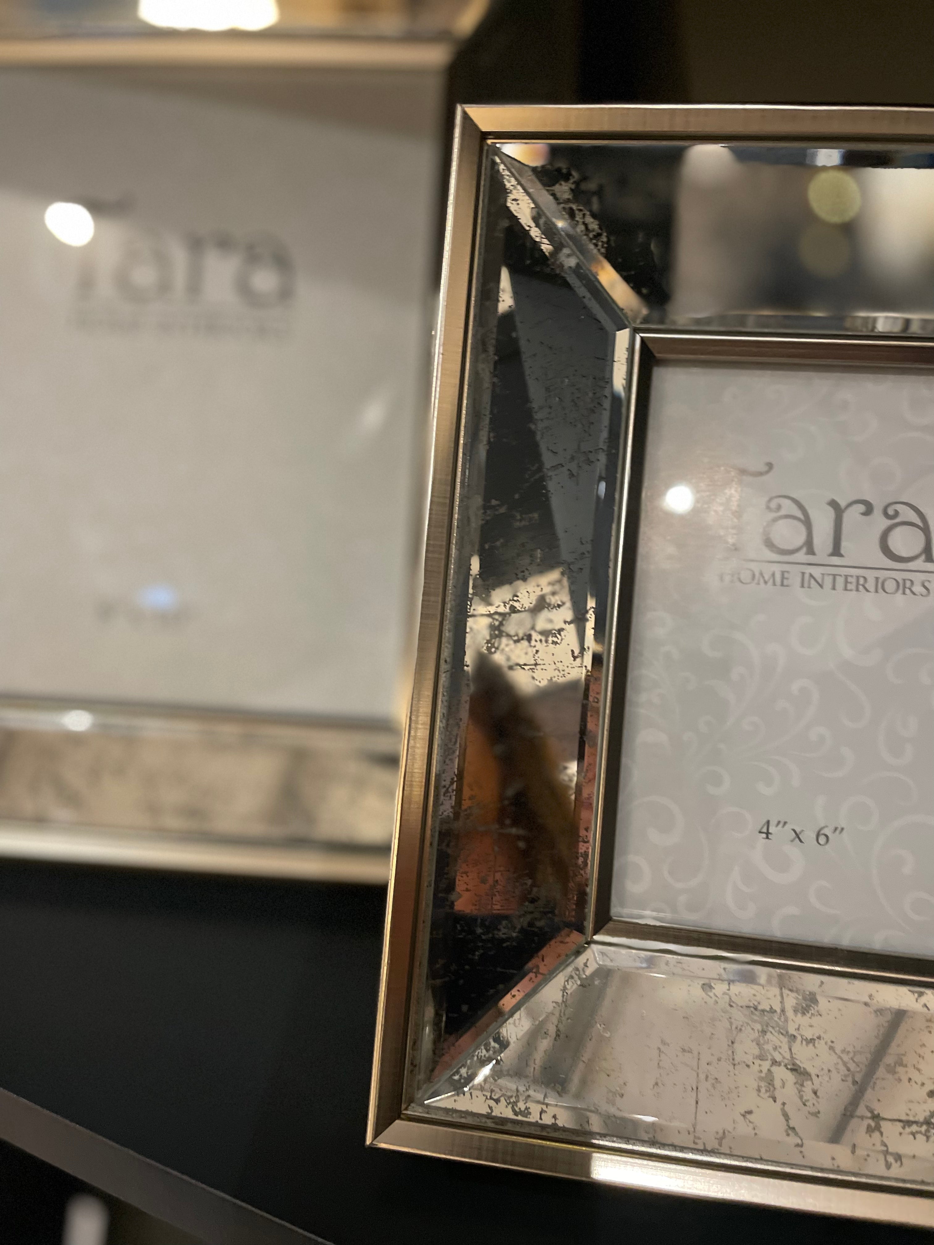 B411 Mirrored photo frame with brushed gold and distressed mirrored frame large 8x10-Renaissance Design Studio