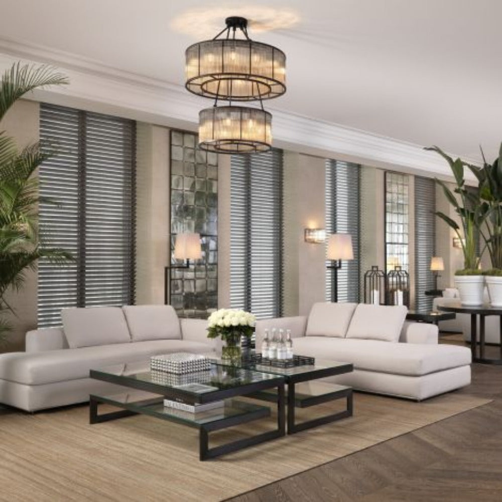 Bernardi Chandelier vintage glass and bronze by Eichholtz.-Chandeliers-Renaissance Design Studio