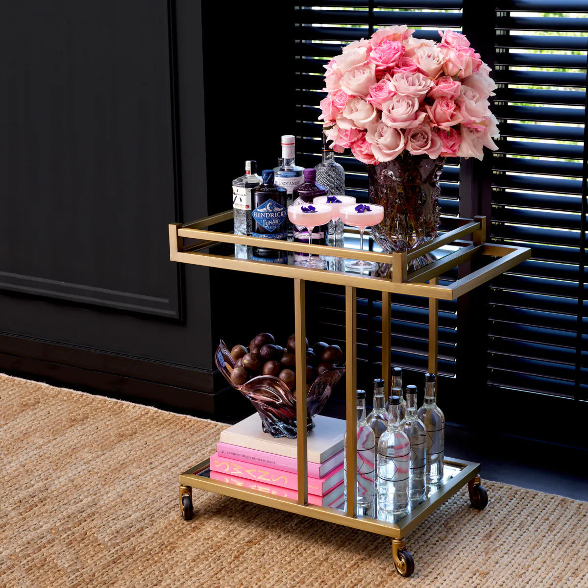 Beverly Hills Bar Trolley by Eichholtz in Black or Brass-Renaissance Design Studio