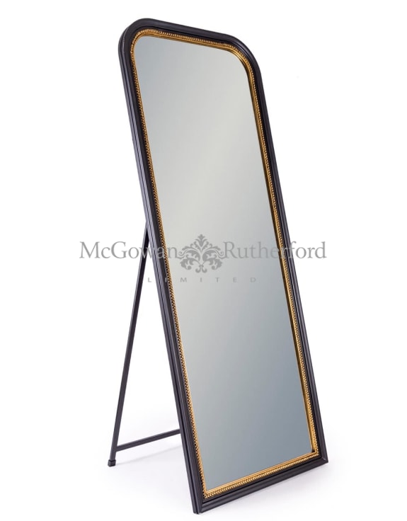 Black w gold dressing beaded mirror w distressed paint finish CLEARANCE-wall mirror-Renaissance Design Studio