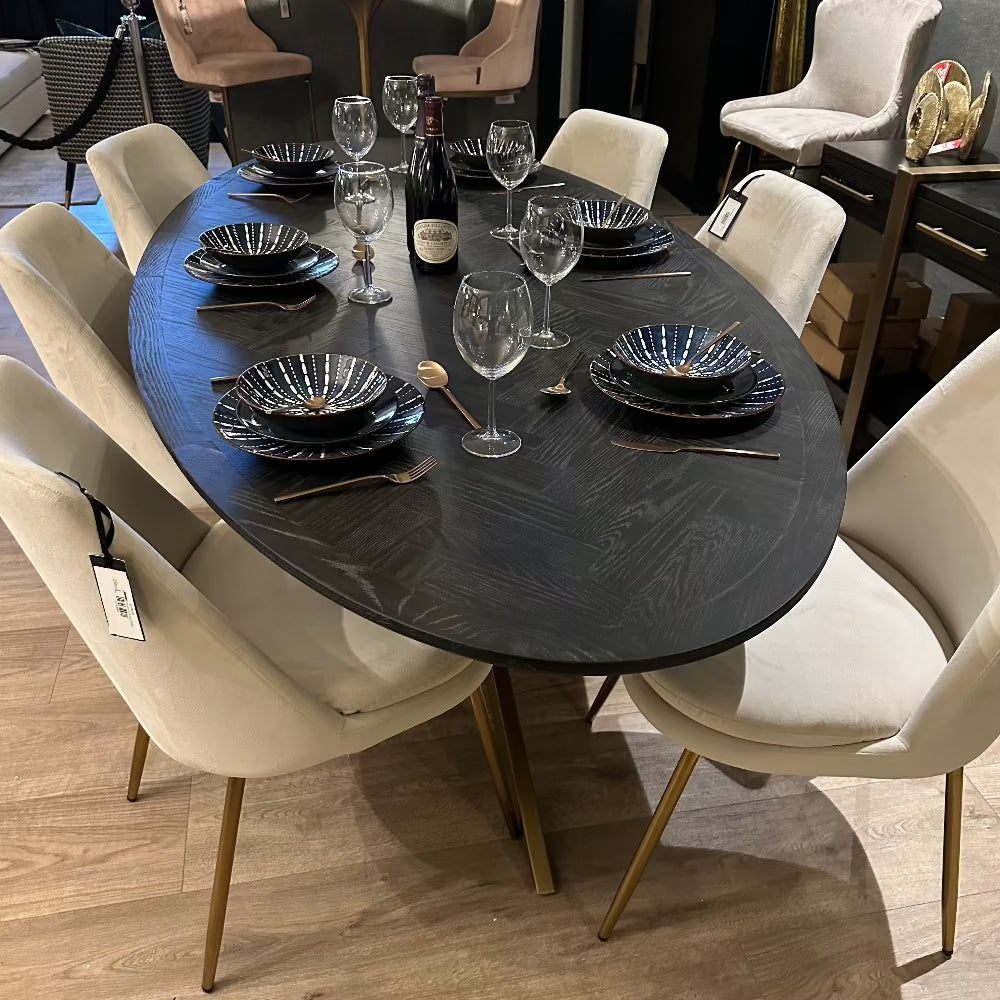 Blake black and brass oval dining table-Renaissance Design Studio